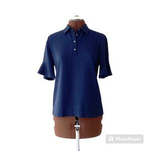 BR Navy Polo Top with Ruffle Sleeve
